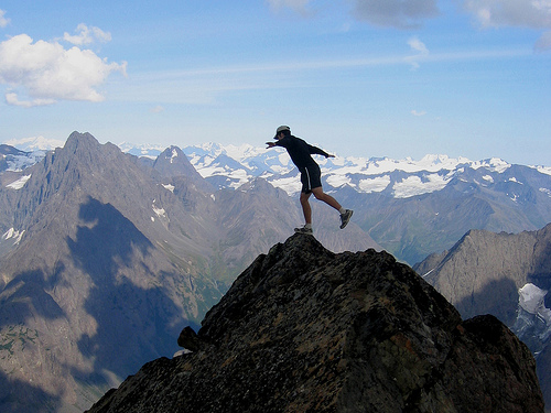 "Balancing on the Brink." Eagle Peak summit, Chugach Mountains, Alaska